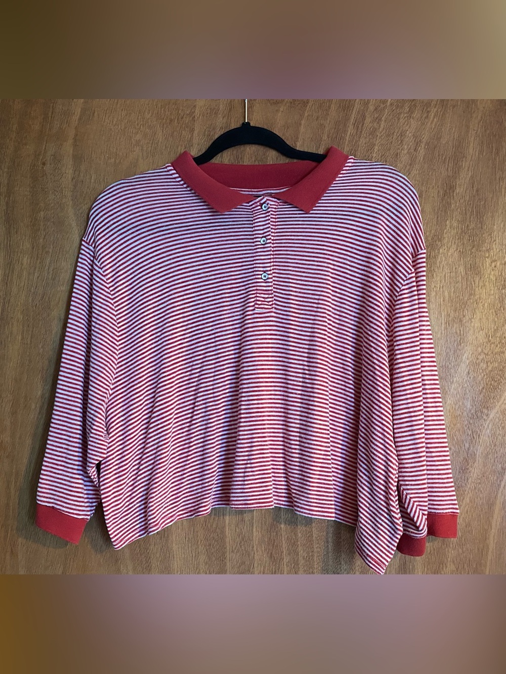 Striped Red & White Cropped Polo